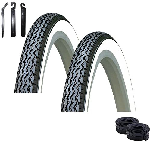 2 x Kenda K-133 26 Fahrradreifen Fahrradmantel Schwarz/Weiß 37-590 (26 x 1 3/8) + 2 passende Schläuche DV inkl. Reifenheber