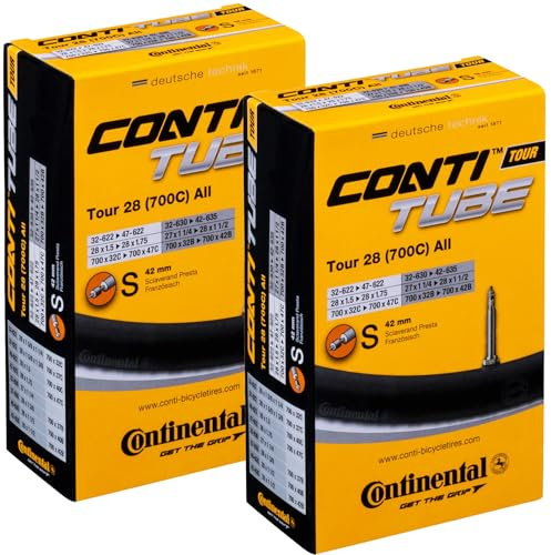 Continental 700x32-47 (28x1.5-1.75) / 32-622 -> 47-622 Inner Tubes - 42mm Presta Valve (Pack of 2 Tubes) (Retail Packaging, 700x32-47)