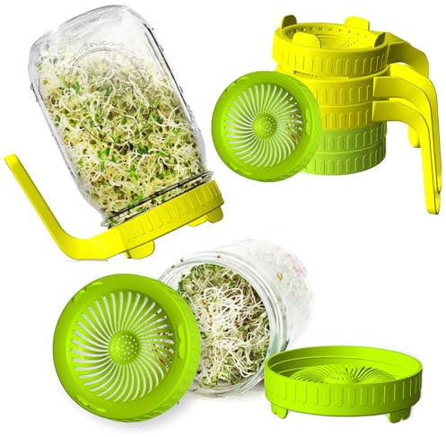 Axim Sprouting Jar Lid, Growing Kit for Mason Jar With Wide Mouth, Maker for Broccoli, Alfalfa, Radish, Clover, Mung Beans, Salad, Mix Sprouts (6 Pieces, 3 Yellow)
