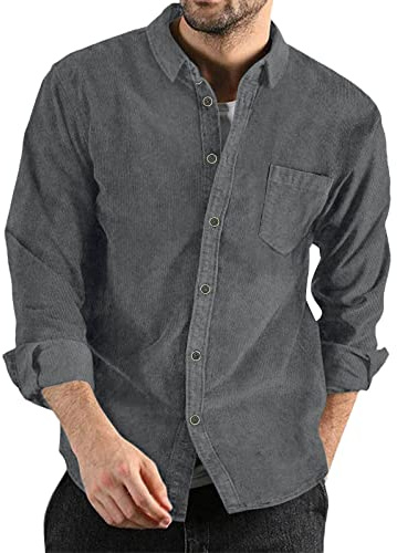 Camisas de pana para hombre, para otoño e invierno, casual, manga larga, color sólido, con botones, ligeras, espaciales