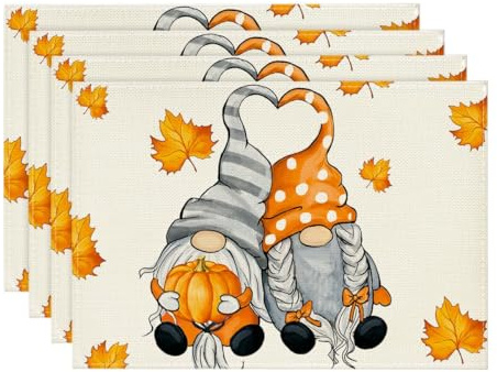 Artoid Mode Set di 4 tovagliette GNOME con zucche, foglie d'acero, autunno, lavabili, per la cucina, per feste, decorazione da tavola