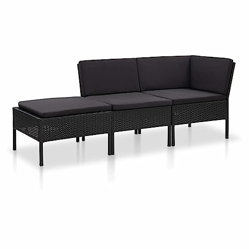 Festnight SECOLI Gartensofa 3-Sitzer Rattan Sofa 3-Sitzer Lounge Sofa Outdoor Kleines Balkon Sofa Balkonmöbel Rattansofa Polyrattan Gartenmöbel Set Balkon Lounge Garten Loungesofa Schwarz