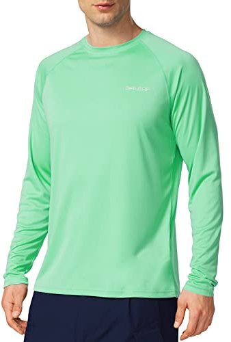 baleaf UV-skjorta herr vatten UV-skydd UPF 50+ rashguard solskydd långärmad skjorta, Sjögräs grön, XL