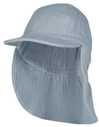 Sterntaler Schirmmütze Nacken Musselin - Unisex Mütze aus Baumwoll Musselin (Bio) - UV-Schutz 50+ Sonnenhut mit Nackenschutz - Baby- und Kinder Sommer Kopfbedeckung - graublau, Größe 55