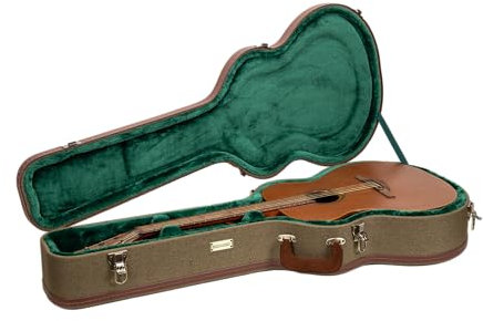 Crossrock Master Series OM Acoustic Guitar Case for Martin 000-14 Fret | Olive Green Eco Tweed Fabric, Re-Engineered Shell, Leather Handle & Forest Green Velvet Interior(CRW720OMOG)
