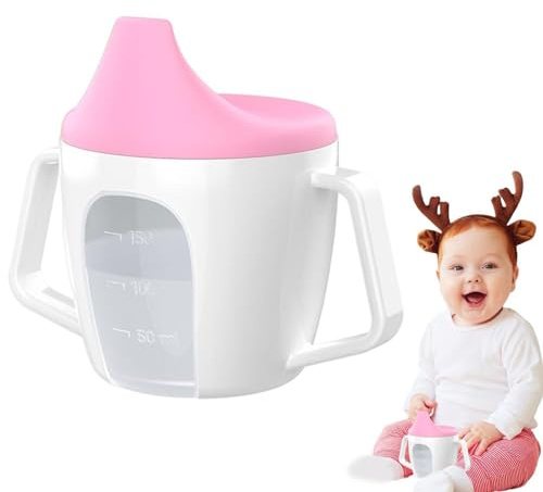 Taza de entrenamiento a prueba de derrames - Tazas con pico para niños, Taza con pico de entrenamiento para niños con escalera y asas Taza con boquilla para alimentación infantil c
