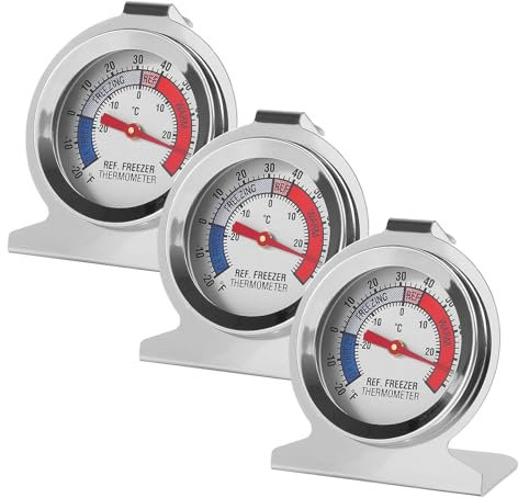 3Pcs Refrigerator Thermometer -30~30°C/-20~80°F Fridge Analog Freezer Thermometer Stainless Steel Large Dial Temperature Gauge for Home, Kitchen, Restaurants Refrigerator
