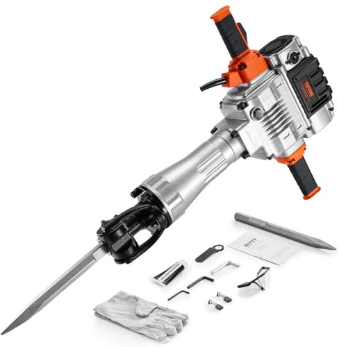 VEVOR Demolition Jack Hammer, 2100W Electric Jackhammer Heavy Duty, 1650 BPM Industrial-Grade Jack Hammer Concrete Breaker, with 1 Point Chisel, 1 Flat Chisel, Gloves and Goggles