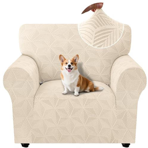 Ystyle Universale Copridivano 1 Posto con Braccioli, Beige | Copridivani Elasticizzato, Copri Divano AntiGraffio Gatto Cani, Fodera Divano Antiscivolo, Sofa Cover Antimacchia Lavabile