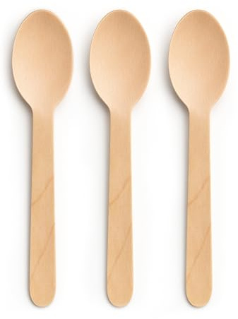 OWLKELA Disposable Wooden Spoons, 100PCS | Birch Wood Spoons, Plastic Free Wooden Cutlery, Renewable, for Party, Picnic, Wedding, BBQ, Camping