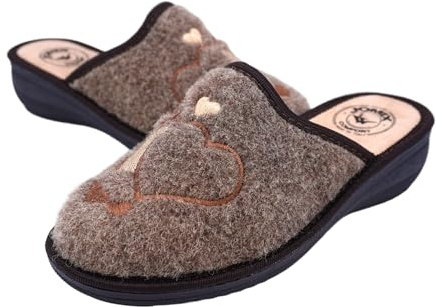 JOMIX Chaussons Femme Hiver Confortables Pantoufles à Talon Compensé en Feutre avec Cœurs Brodés Chauds Doux Maison Antidérapants Fabriqués en Italie