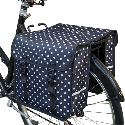 BikyBag Classic CE – Doppia Borsa da Bici 26L, Idrorepellente, Stile Fashion e Colorato, per Portapacchi Posteriore (Pois Bianchi)