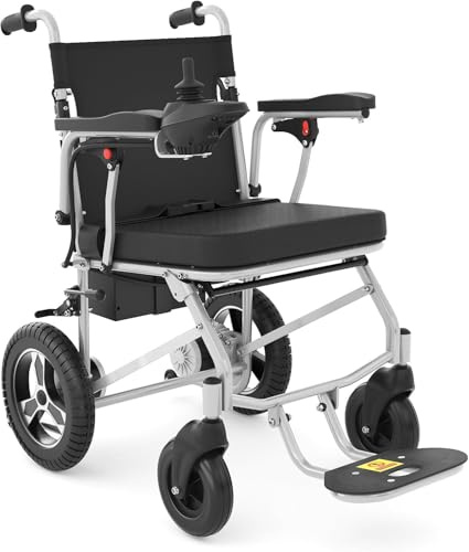 Fauteuil roulant électrique portable pour personnes âgées, fauteuil roulant électrique pliable avec coussinets souples amovibles, chaise motorisée de voyage multi-terrain pour une utilisation en