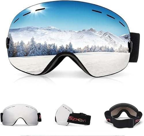 Udbrud Occhiali da sci, unisex, senza bordi, 100% protezione UV400, anti-appannamento, doppia lente sferica, per chi porta occhiali, da uomo e da adulto