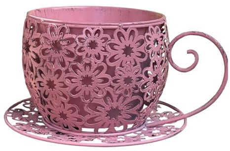 rockible Maceta de Metal con Forma de Taza de café, Ideal para Decorar Flores y Plantas en cafeterías y Jardines, Rosa