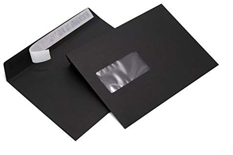 Briefumschläge DIN C5 162 x 229 mm schwarz 120g/m² mit Fenster haftklebend (314AF) (100)