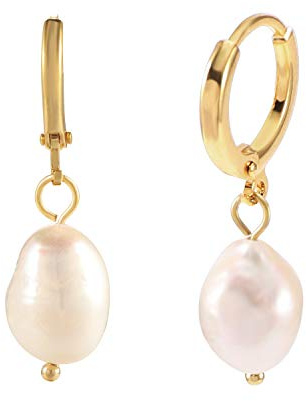 Huggie Hoop Earrings with Charms Pearl Dangle Earrings 13 mm