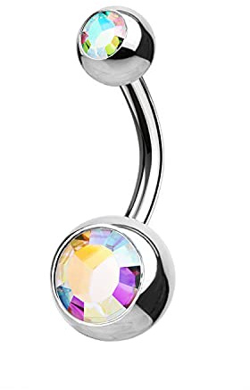 WARRIOR Piercing Ombelico Banana con Pietro Aurora Boreale Belly Button Sterile in Titanio 14G(1,6mm) con 2 Sfere Piercing del Corpo Barra Singolo Pezzo（12）