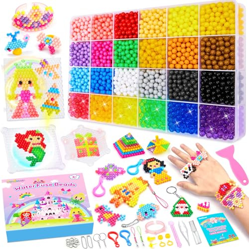 Water Fuse Beads, 24 Colors Water Spray Beads Set, 4000pcs Non Toxic Magic Beads, DIY Refill Compatible Water Sticky Beads Frozen for Hand Making Puzzle Educational Toys for Kids Beginners Gift