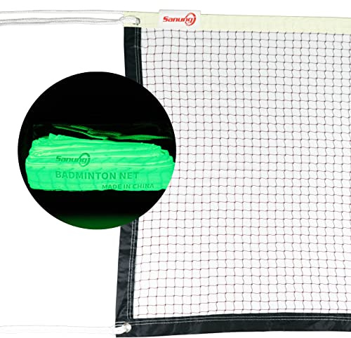 Sanung Fluorescent Badminton Net,20FT x 2.5FT Standard Size Volleyball Badminton Net Replacement for Night Use,Indoor Outdoor Weather-proof Luminous Badminton Mesh Net,Upper Edging Glowing in the Dark