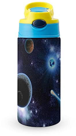 Thermos Cup 500Ml Planet Space Insulated Water Bottle with Straw for Sports and Travel 19x6.8 cm