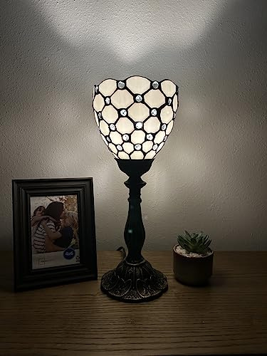enjoy decor lamps Tiffany Torch Mini Table Lamp White Stained Glass Crystal Beans Included LED Bulb for Living Room Dining Room Bedroom Bedside 15 H*6 W