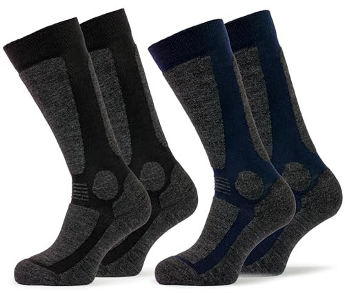 Occulto Herren Merino Skisocken 2er Pack (Modell: Toni) Navy Schwarz 39-42