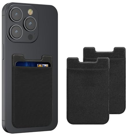 kwmobile Tarjetero Adhesivo para Movil - 3X Porta Tarjetas Adhesivo Espacio para 5 Tarjetas y Billetes - 3X Card Holder para Smartphone - Negro/Negro/Negro