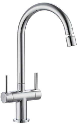 Peppermint Kitchen Mixer Taps 1 Hole Chrome Dual Lever Kitchen Tap with 2 Function Aerator High Arc Sink Mixer Tap Monobloc Brass Faucet 360 Swivel Spout