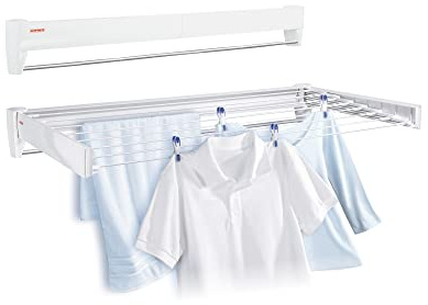 Leifheit Wall Dryer Telegant 81 Protect Plus, Space-Saving Wall Mounted Clothes Drying Rack with 8.1 m Drying Length, Hidden Folding Design, 5 Rustproof Rails, 90 cm Towel Bar, Bathroom or Balcony Use