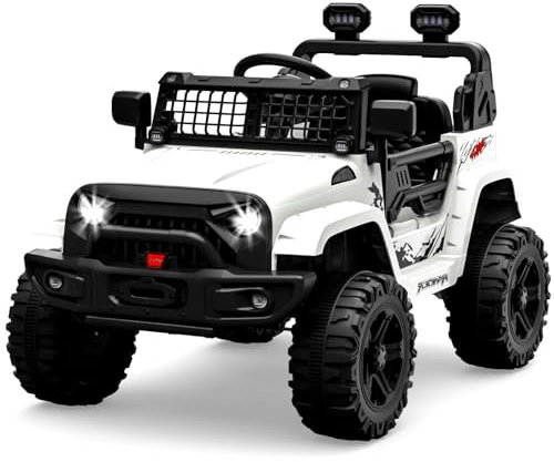 12V Elektroauto für Kinder, Kinder Elektroauto mit 2,4 Ghz Fernbedienung, Spring Suspension, LED Lights, Bluetooth, 2 Speeds, Kinderauto Elektrisch für Kinder 3-8 Jahre (Weiß)