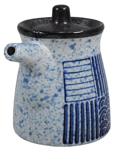 COLLBATH Ceramic Soy Sauce Dispenser Japanese Style Seasoning Pot Vinegar Jar Oil Container for Kitchen Dining Table 4 Inch Compact Design