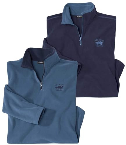 ATLAS FOR MEN - Lot de 2 Pulls Polaires Homme - Ultra Léger et Chaud - Pull Zippé Col Montant - Idéal Hiver/Voyage/Randonnée - Lavable en Machine - Pulls Polaire Homme - Disponible en Grandes Tailles