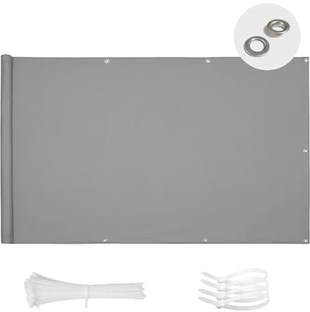 SUN BLOCK Privacidad de Balcón y Pantallas 100x400cm (PES),Protección UV,Impermeable,Mallas de Ocultación para Balcon Jardín Exterior,Resistente al Viento,con Ataduras de Cables,Gris