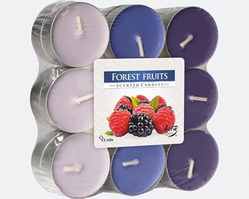 Velas de té perfumadas con aroma relajante, velas aromáticas, velas aromáticas, velas de té coloridas, 18 unidades, 4 horas de combustión (fruta del bosque)