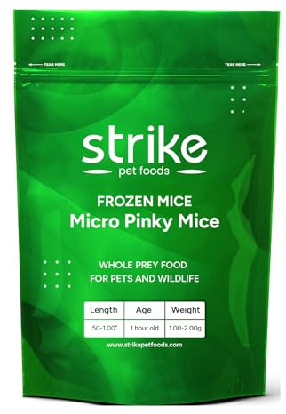 STRIKE Micro Pinky Frozen Mice for Snake Food, Ideal Size Feeder Mice for Baby King, Gopher, Corn, Milk, Hognose Snakes, and Bearded Dragons (1.00-1.89 Grams) (.5-1 inches), 10 Count