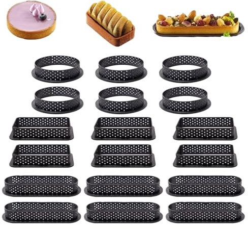 Keboyoe 18 Pezzi Anello Microforato Crostata Anelli da Dessert Stampo per Torta Ovale Tondo Rettangolare Stampo Crostata Anelli per Torta Stampo per Torta Perforato Mini Torta Stampo Torta Anelli