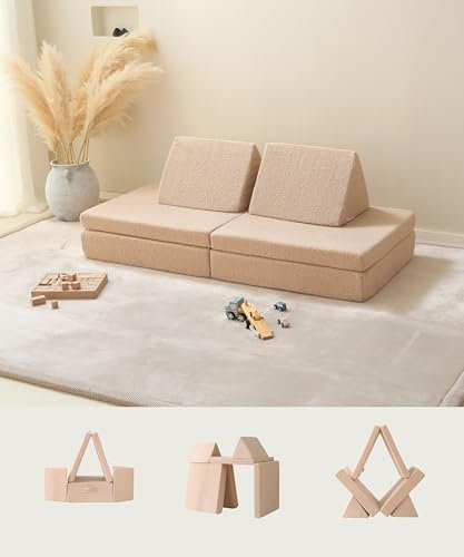 Hakuna Matte Modulares Kindersofa für kreatives Spielen und gemütliches Entspannen 150x66x52.5cm Spielsofa für Kinder aus extra weichem Teddystoff Kinder-Couch mit maschinenwaschbaren Bezügen