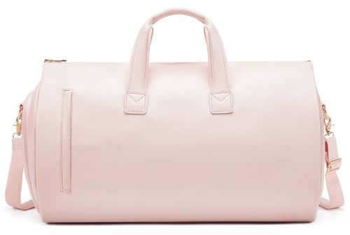 Leather Garment Bag Women, Carry on Garment Bag for Travel Convertible Garment Duffel Bag 2 in 1 Waterproof Foldable Travel Suit Bag Weekender Bag with Shoe Pouch