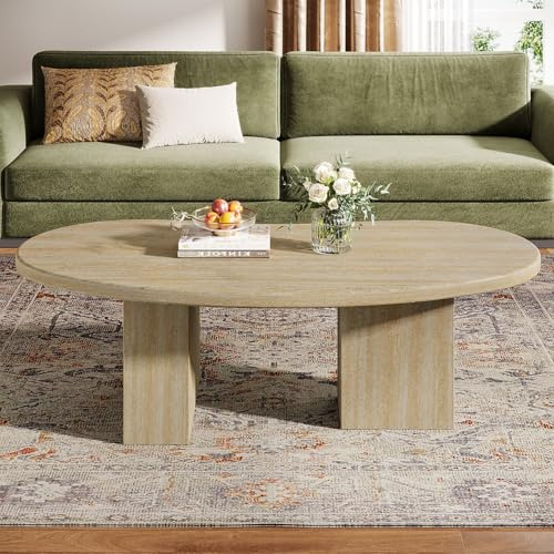 Tribesigns Mesa de condado ovalada de madera para salón, mesa auxiliar, ovalada, 115 x 65 x 40 cm, mesa de café, también utilizable como mesa auxiliar, duradera y estable, estilo moderno (roble claro)