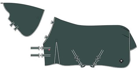Imperial Riding IRHBasic Outdoor Blanket, Summer Rain Blanket, Removable Neck Piece, Lightweight Outdoor Blanket, Weatherproof Material, with Kick Pleat, Cross Surcingles, Tail & Leg Cords, Green, 115