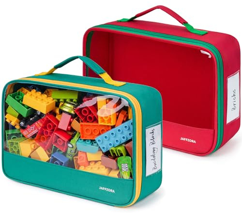 2 Pack Toy Storage Bags, Classic Travel Organizer Case with Zipper Fits for Lego Bricks, Magnetic Tiles, Board Game, Puzzles, Toy Cars and Building Blocks