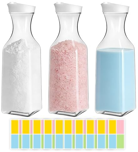 SJDOFU Washing Powder Storage, 3 PCS Laundry Detergent Storage with Stickers, 1.5L Detergent Dispenser for Laundry Powder Fabric Softener