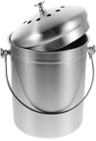 TOPPERFUN Compostador de Acero Inoxidable para Cocina Cubo de Basura con Tapa para Restos de Frutas y Verduras para Uso Encimera