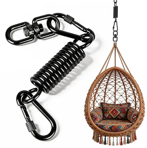 Ressort basculant noir mat pour fauteuil suspendu, ressort en acier à 360 °, capacité de charge jusqu'à 250 kg, ressort de fauteuil suspendu avec émerillon rotatif et 2 mousquetons, suspension de