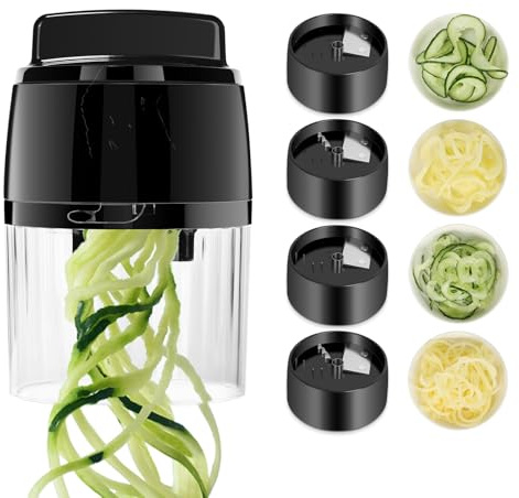 Espiralizador de Verduras - Espiralizador Espaguetis Calabacin Maquina 4 en 1 Cortador de Verdura Manual - Cortador de verduras Spiralizer para Calabacín Fideos/Zanahoria Espaguetis/Pepino Tagliatelle