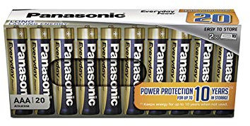 Panasonic EVERYDAY POWER Pila alcalina AAA Micro LR03 1.5 V, Para una energía fiable, Paquete sin plástico con 20 unidades