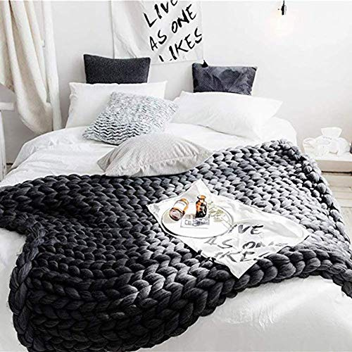 Blanket Stickad filt, grov handgjord tjock stickad ullfilt, överkast, mode, soffa, filtar, yogamatta, matta, stor, mjuk, superstor, tjock stickad filt, husdjur, svart, 80 x 100 cm