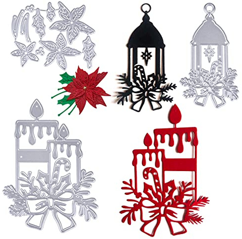 3 Lots de Matrice de Découpe Noël Scrapbooking Cutting Dies Pochoir Outil Découpage de Fleur Feuille Lanterne Bougie Gaufrage Décoration Pour Noël Fête Anniversaire Cadeau Carte