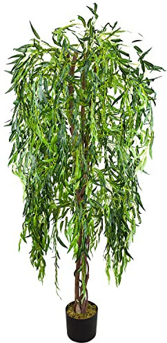 Decovego Weide Weidenbaum Kunstpflanze Künstliche Pflanze 180 cm Kunstbaum Innendekoration Kunst Pflanze wie echt im Topf